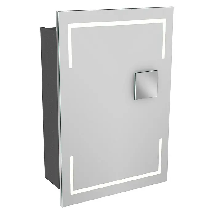 Camargue Stella LED-Spiegelschrank - B x H: 51 x 73,7 cm, Holz, Grafit, DIN Anschlag: Links, Kantenausführung Tür: Eckig - Ein beleuchteter Spiegelschrank mit einem quadratischen Griff. Das Badezimmermöbelstück ist modern und praktisch.