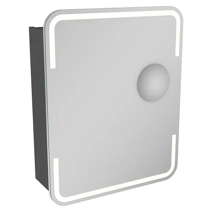 Lanzet M9 Badmöbel-Set M96G2R - Gesamtbreite Badmöbel: 59,2 cm, Grafit, Glänzend, DIN Anschlag: Rechts - Dieser Spiegelschrank verfügt über eine LED-Beleuchtung und einen runden Griff für ein modernes Badezimmer-Design. Praktische Aufbewahrungslösung.