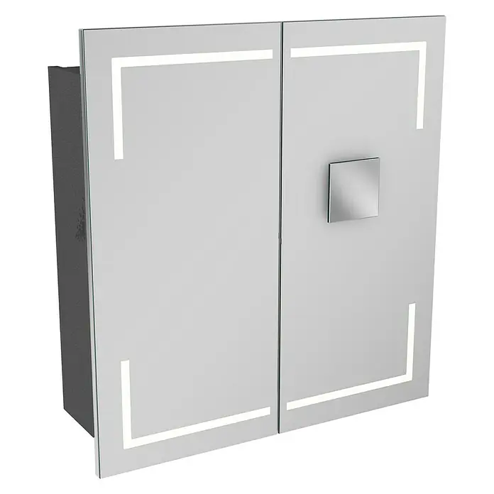 Lanzet K5 Badmöbel-Set K57G2R - 67,9 cm, Grafit - Modell eines Spiegelschranks mit zwei beleuchteten Türen und einem quadratischen Griff. Das moderne Design wertet jedes Badezimmer auf.