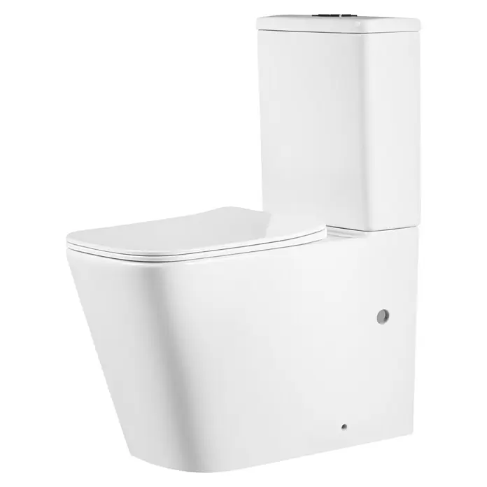 Pack de WC Ronda - Sin borde de descarga, Salida dual, Blanco - Primer plano de un inodoro blanco moderno con líneas limpias y un diseño elegante, ideal para un baño elegante.