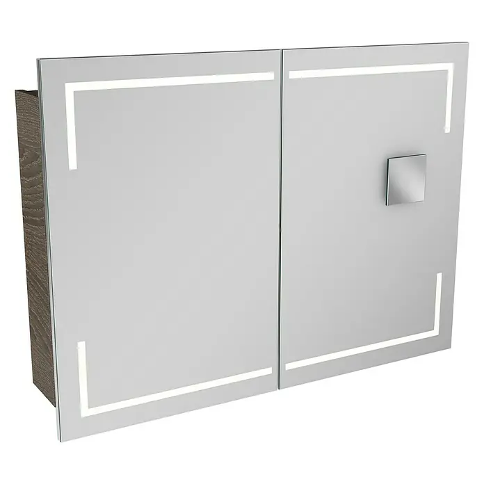 Camargue Stella LED-Spiegelschrank - B x H: 100 x 73,7 cm, Holz, Eiche Maron, Mit Beleuchtung, Kantenausführung Tür: Eckig - Modernes Badezimmer mit Spiegelschrank mit LED-Beleuchtung und Holzrahmen für ein stilvolles und funktionales Ambiente.