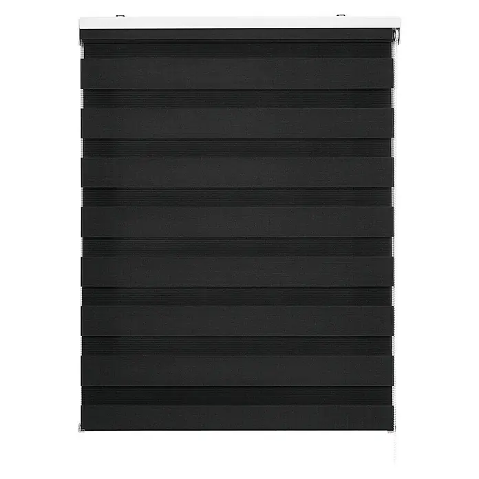 Estor noche y día Duolux - An x Al: 80 x 180 cm, Grafito - Estores enrollables dobles negros con paneles de tela transparentes y opacos alternados para regular la incidencia de la luz.