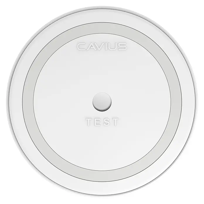 Gloria Funkrauchwarnmelder Cavius 2106 - Durchmesser: 78 cm, Batterielaufzeit: 10 Jahre, Alarmsignal: 85 dB - Runder Cavius-Rauchmelder mit "TEST"-Taste und umlaufenden Ringen. Kompaktes Design für zuverlässigen Schutz.