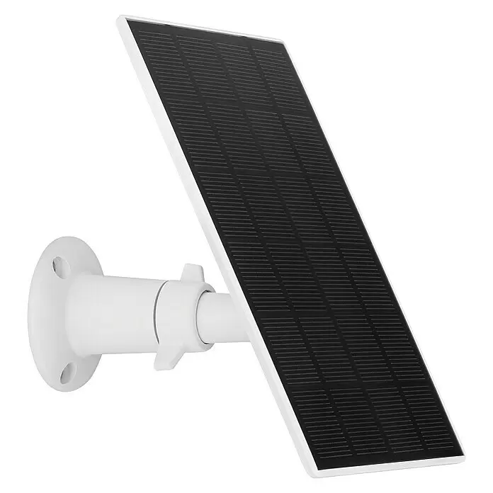 Abus Solarmodul PPIC91600 W PRO - L x B x H: 12 x 1 x 17 cm, IP65 - Schwarzes Solarpanel mit weißem Rahmen und verstellbarer weißer Halterung für den Außenbereich.