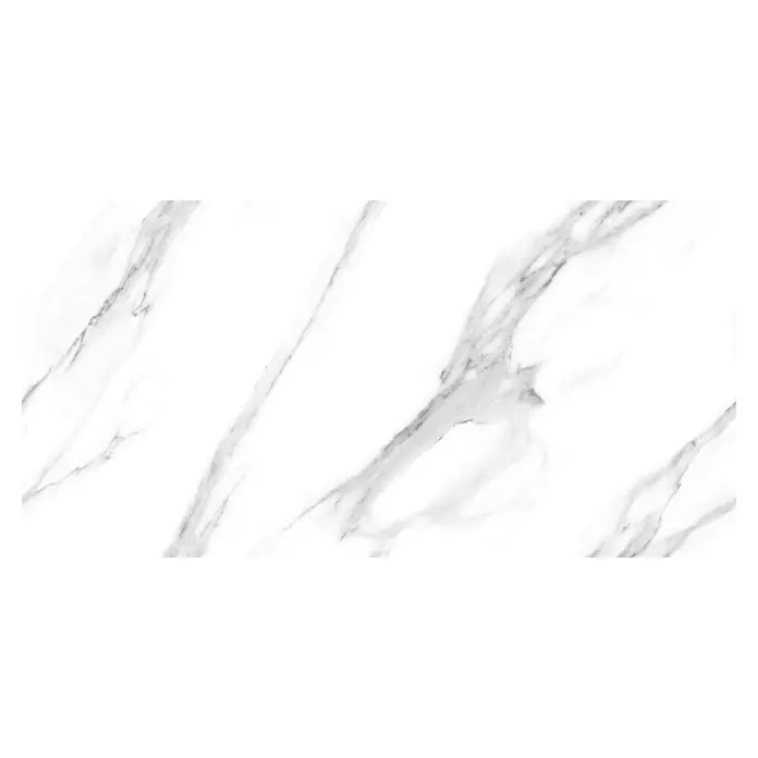 Feinsteinzeugfliese Prisma Statuario - 60 x 120 cm, Stärke: 9 mm, Weiß/Grau, Hochglänzend - Elegante Marmorfliese mit filigranen grauen Adern. Die hochwertige Fliese verleiht jedem Raum einen luxuriösen und edlen Charakter.