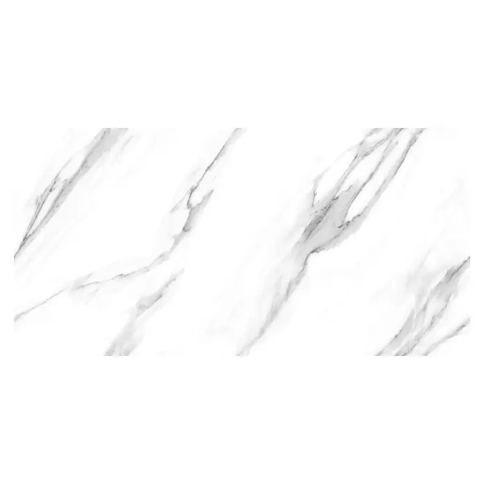 Feinsteinzeugfliese Prisma Statuario - 60 x 120 cm, Stärke: 9 mm, Weiß/Grau, Hochglänzend - Elegante Marmorplatte mit feinen grauen Adern auf weißem Grund, ideal für stilvolle Innenräume. Hochwertiges Material für anspruchsvolle Designs.