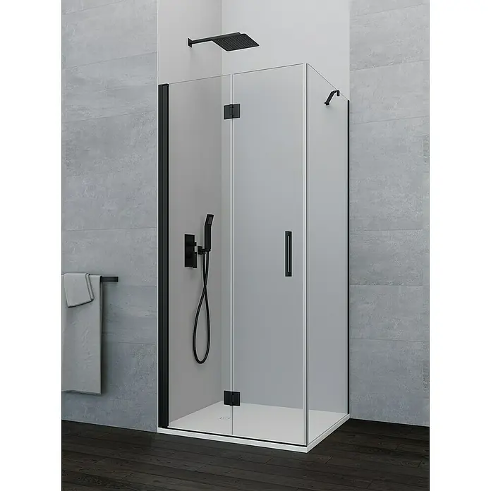 GME Mampara de ducha plegable Glass Combi 1 Esquinera - 85 x 195 cm, Negro, Espesor de vidrio: 6 mm, L x An x Al: 80 x 85 (50/35) x 195 cm - Elegante cabina de ducha con marco negro y vidrio transparente. Su diseño moderno ofrece una experiencia de ducha elegante con accesorios de calidad.