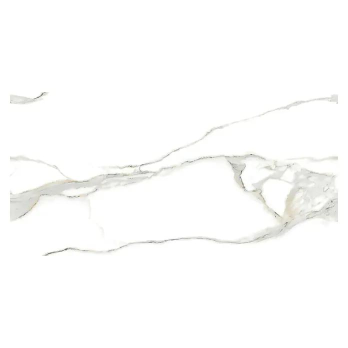 Feinsteinzeugfliese Calacatta Gold - 60 x 120 cm, Stärke: 9 mm, Weiß/Grau/Gold, Hochglänzend - Elegante Marmorfliese mit weißen und grauen Adern. Die polierte Oberfläche verleiht jedem Raum einen Hauch von Luxus und Eleganz.