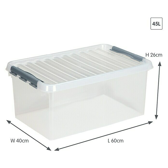 Sunware Aufbewahrungsbox Q-Line (L x B x H: 60 x 40 x 26 cm, Kunststoff, Transparent, Farbe Griff: Schwarz)