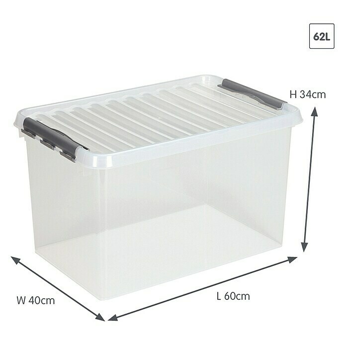 Sunware Aufbewahrungsbox Q-Line (L x B x H: 60 x 40 x 34 cm, Kunststoff, Transparent, Farbe Griff: Schwarz)