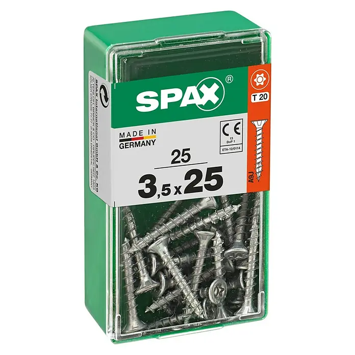 Spax T-Star plus Universalschraube T-Star plus - Ø x L: 3,5 x 25 mm, 25 Stk., Vollgewinde - Packung mit SPAX-Schrauben 3,5x25 mm, ideal für vielfältige Anwendungen im Innen- und Außenbereich. Zuverlässige Qualität aus Deutschland.