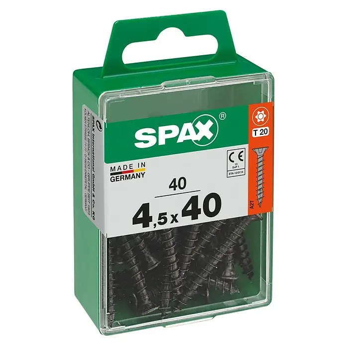 Spax T-Star plus Universalschraube - Ø x L: 4,5 x 40 mm, Vollgewinde, 40 Stk. - Eine Packung Spax-Schrauben 4,5x40 mm, ideal für Holzverbindungen. Hergestellt in Deutschland, hohe Qualität für zuverlässige Ergebnisse.