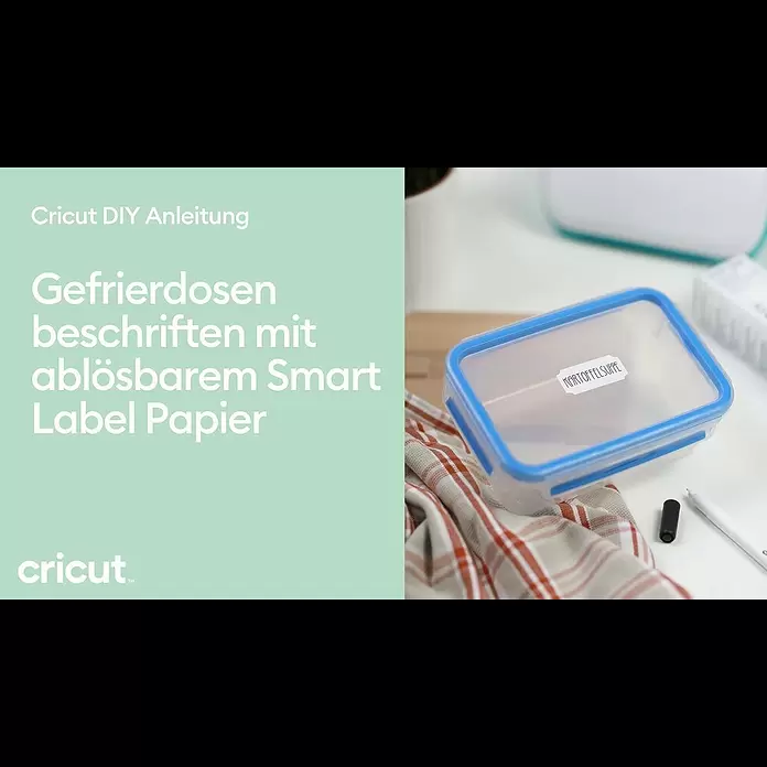Cricut Joy Schneideplotter Smarte Schneide- und Zeichenmaschine - Türkis/Weiß, Bluetooth, Schnittbreite: 10,4 cm, Schnittlänge: 1,2 m - Cricut DIY Anleitung - Gefrierdosen beschriften mit ablösbarem Smart Label Papier