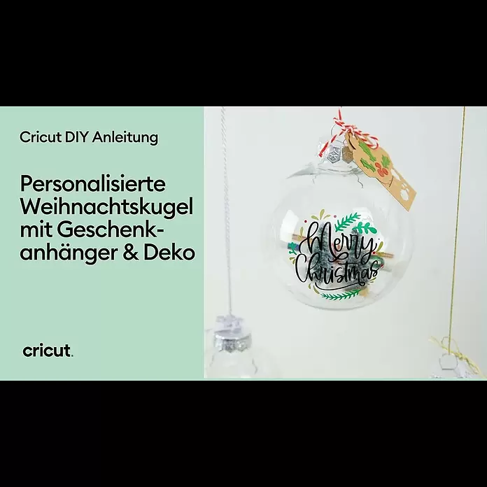 Cricut Joy Schneideplotter Starter Bundle - Türkis/Weiß, Bluetooth, Schnittbreite: 10,4 cm, Schnittlänge: 1,2 m - Personalisierte Weihnachtskugel mit Geschenkanhänger