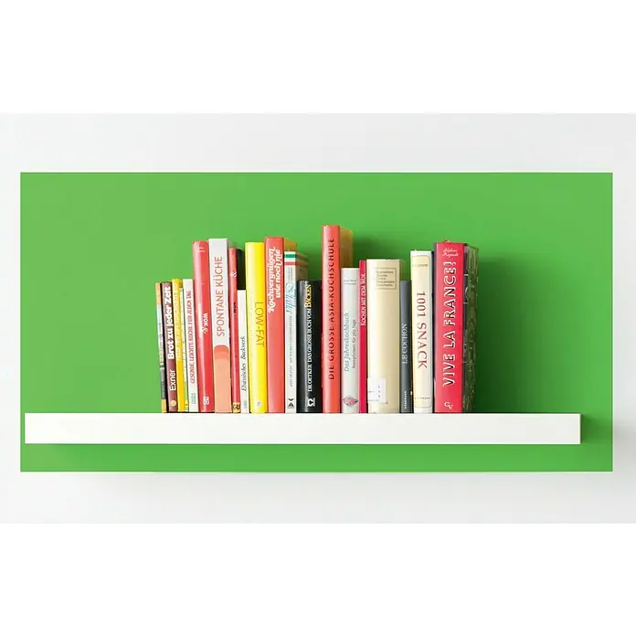 Alpina Vollton- & Abtönfarbe Color - Grass Green, Matt, 250 ml, Lösemittelfrei - Bücherregal mit Kochbüchern verschiedener Verlage und Titel, darunter Exner, Spontane Küche, Low-Fat, Vive la France!.