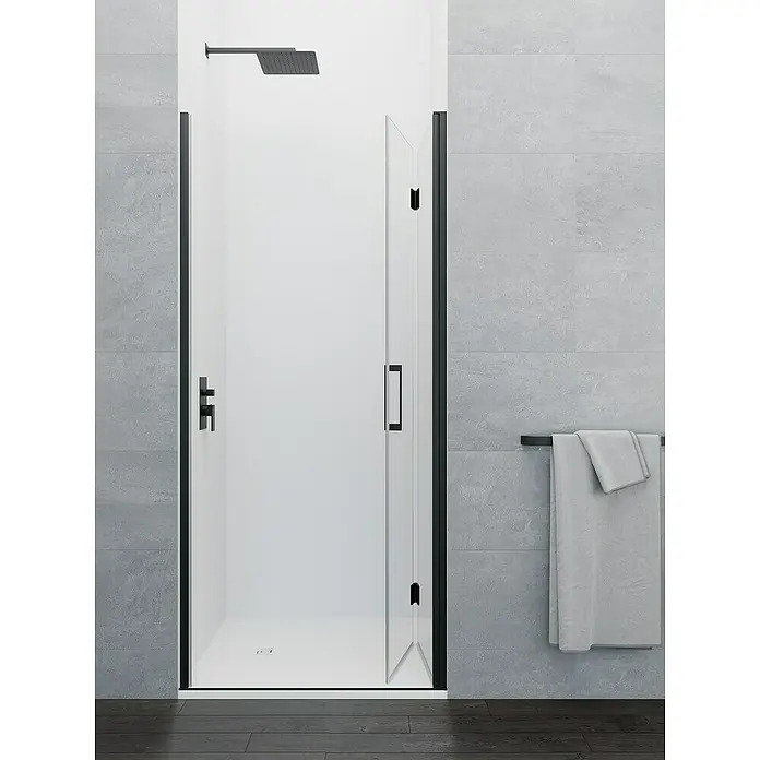 GME Mampara de ducha plegable Glass Combi 2 - 75 x 195 cm, Negro, Espesor de vidrio: 6 mm, An x Al: 75 (40/30) x 195 cm - Elegante cabina de ducha con marco negro y diseño minimalista. El vidrio transparente aporta un toque moderno al baño.