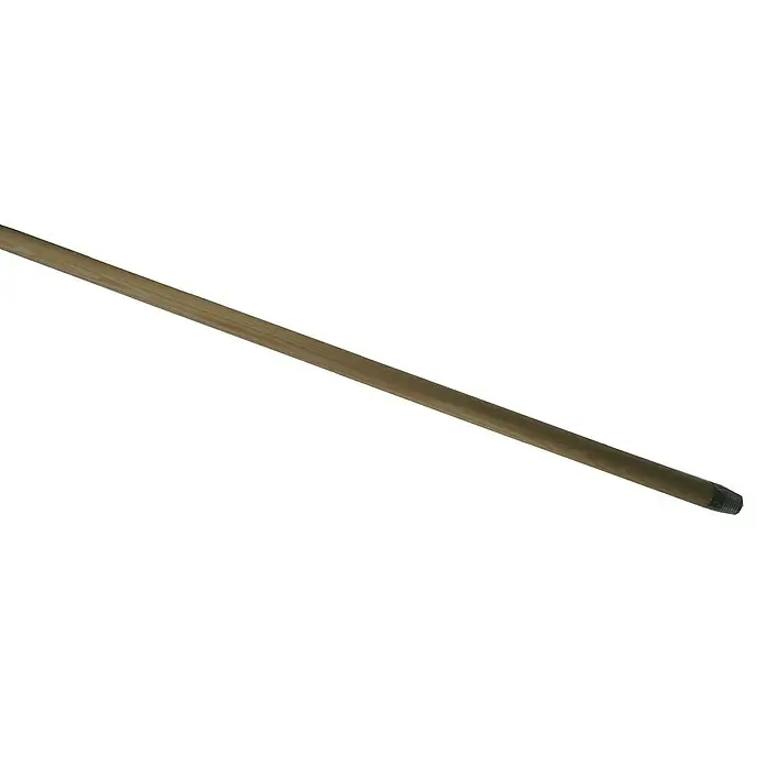 BAUHAUS Besenstiel Holzsstiel mit Gewinde - Ø x L: 24 mm x 140 cm, Holz - Nahaufnahme einer hölzernen Gewehrreinigungsstange mit einem dunklen, gerändelten Ende.