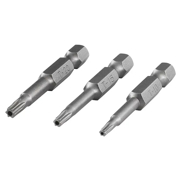 Wolfcraft Bit-Set Solid safety, Torx mit Stift - TX 10/15/20, 50 mm, 3 -tlg. - Torx-Bit-Set: T-10, T-15 und T-20, ideal für Schraubarbeiten. Robuste Ausführung für lange Lebensdauer und präzise Ergebnisse bei jeder Anwendung.