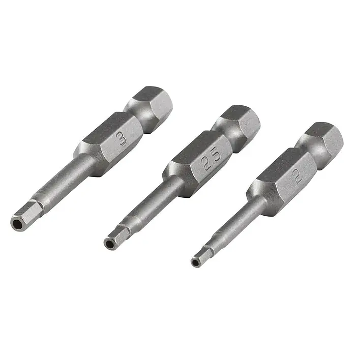 Wolfcraft Bit-Set Solid safety, Innensechskant mit Loch - SL 2/2,5/3, 50 mm, 3 -tlg. - Drei Innensechskant-Bits in den Größen 3, 2,5 und 2, ideal für Schraubarbeiten in verschiedenen Größen und Anwendungen.