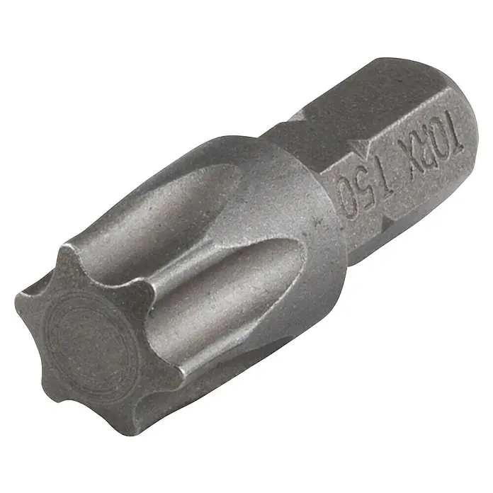 Wolfcraft Bit Solid T 50 - TX 50, 25 mm, 1 Stk. - Nahaufnahme eines Torx T50-Bits aus Metall, einem Werkzeug für Schrauben mit Torx-Kopf, ideal für Heimwerker und professionelle Anwendungen.