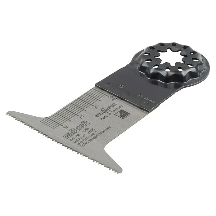 Wolfcraft Tauchsägeblatt HCS - Arbeitsbreite: 65 mm, 1 Stk. - Wolfcraft Starlock Schaber mit Skala und gezahnter Kante, ideal zum Entfernen von Kleberesten, Mörtel und ähnlichem.