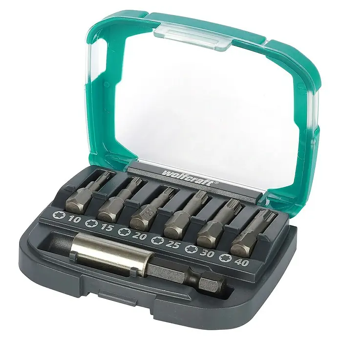 Wolfcraft Bit-Box Fix-Grip - Torx, 7 -tlg. - Wolfcraft Bit-Set mit Torx-Bits in verschiedenen Größen und einem magnetischen Bithalter in einer praktischen Aufbewahrungsbox.