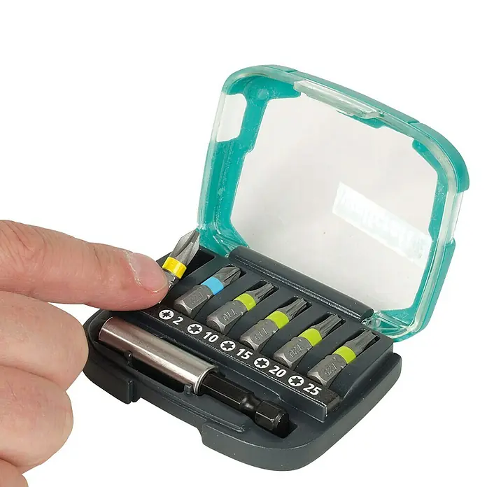 Wolfcraft Bit-Box - 7 -tlg. - Ein Set mit Schraubendreher-Bits in verschiedenen Größen, ordentlich in einer transparenten Box verpackt. Ideal für Heimwerker.