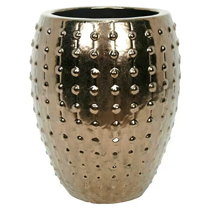 Piardino Zimmerpflanzen-Arrangement Grünpflanze in Vulkastrat - Howea forsteriana, Laos - Metallisch goldene Vase mit erhabener Punkttextur.