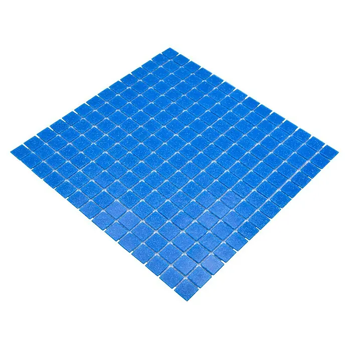 Mosaikfliese Quadrat Uni GM A 39 - 30,5 x 30,5 cm, Blau, Glänzend - Nahaufnahme eines Quadrats aus blauen Mosaikfliesen, perfekt für die Gestaltung von Badezimmern oder Küchen.
