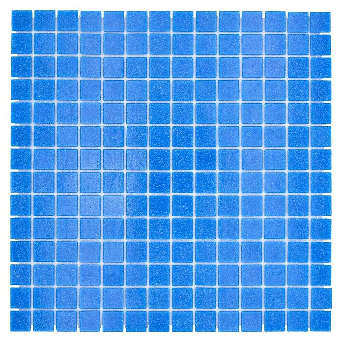 Mosaikfliese Quadrat Uni GM A 39 - 30,5 x 30,5 cm, Blau, Glänzend - Nahaufnahme von hellblauen quadratischen Mosaikfliesen, die ein elegantes und modernes Muster für Badezimmer oder Küchenrückwände bilden.