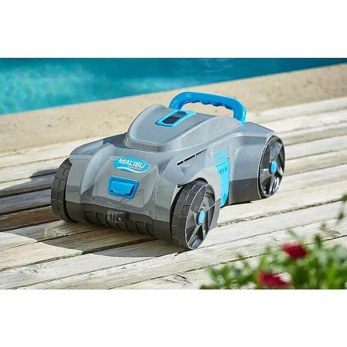 Malibu Poolroboter Akku - Akkubetrieben, Passend für: Pools mit Grundfläche bis 100 m², Filterleistung: 4.800 l/h - Der Malibu Poolroboter von Bauhaus in Grau und Blau reinigt Ihren Pool automatisch und effizient.