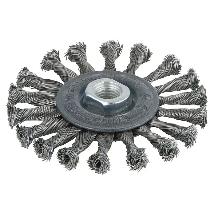 Wolfcraft Scheiben-Drahtbürste - Stahldraht, Durchmesser: 115 mm, Gezopft - Drahtbürste mit gezopften Stahldrähten für Schleifarbeiten. Ideal zum Entrosten und Reinigen von Metalloberflächen.