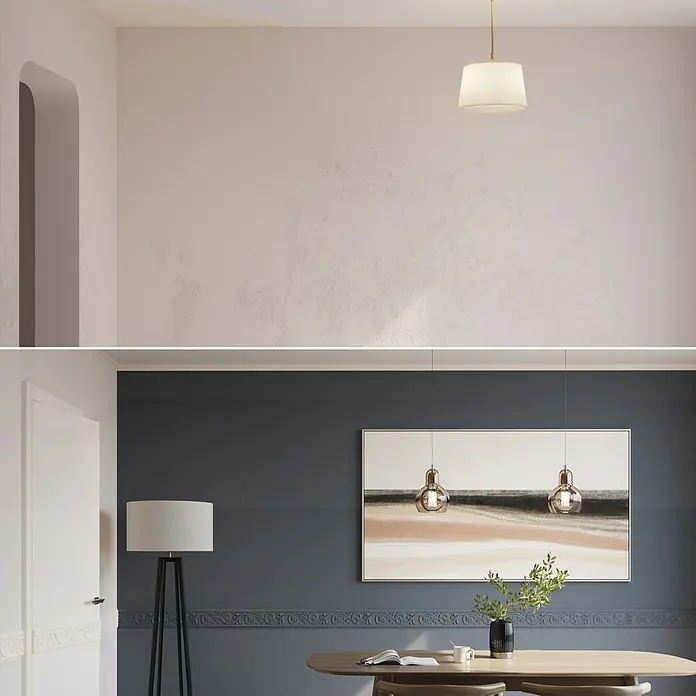 Nmc Decoflair Zierprofil Deckenleiste K2 m x 70 mm x 70 mm, Extrudiertes Polystyrol (XPS) - Elegantes Interieur mit modernen Lampen, minimalistischem Design und stilvoller Wandkunst für ein ansprechendes Ambiente.