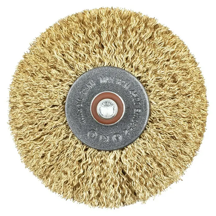 Wolfcraft Holz-Strukturbürste - Durchmesser: 80 mm - Messingdrahtbürste mit Metallscheibe in der Mitte, zum Reinigen und Entrosten von Oberflächen. Ideal für Werkstatt und Heimwerker.