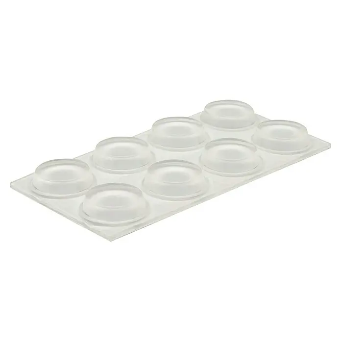 Wagner System Plastik-Gleiter - Ø x H: 12 x 2,5 mm, 24 Stk., Transparent - Eine Packung transparenter, halbkugelförmiger Stoßdämpfer zur Verwendung an Türen, Schubladen und anderen Oberflächen, um Beschädigungen zu vermeiden.