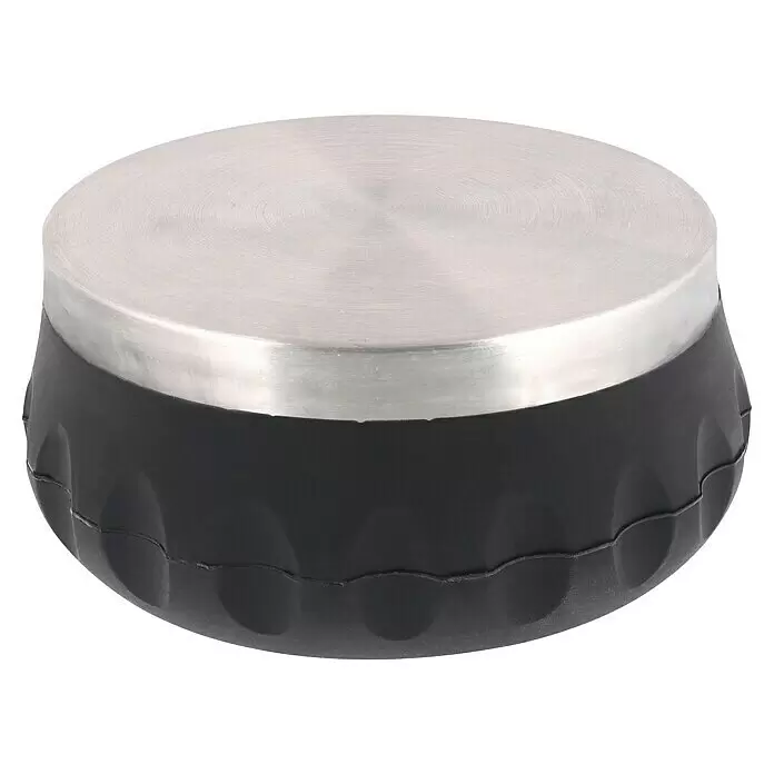 Wagner System Bodentürstopper EH5210 - Ø x H: 93 x 47 mm, Stahl - Silberne, gebürstete Metallscheibe mit schwarzem, gerilltem Boden.