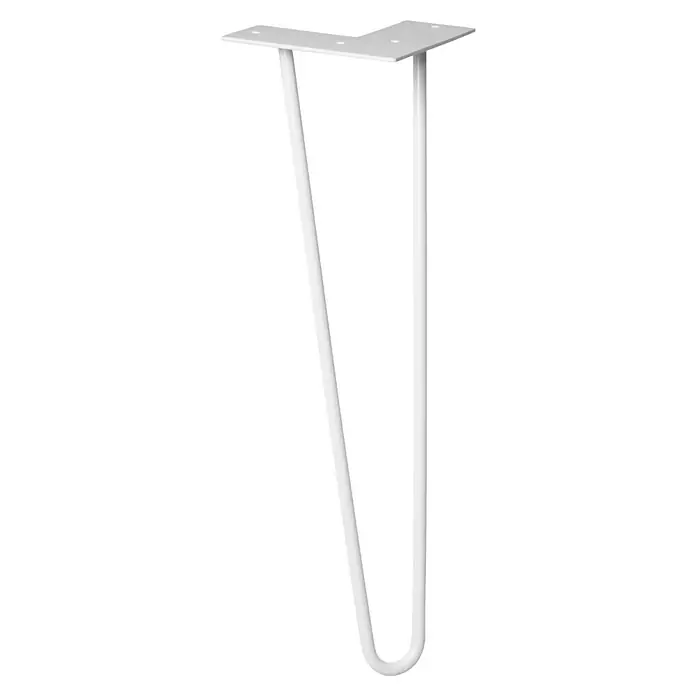 Wagner System Möbelfuß Hairpinlegs - Stahl, Höhe: 40 cm, Licht Grau - Weißes Haarnadel-Tischbein aus Metall mit einer dreieckigen Montageplatte für eine einfache Installation auf verschiedenen Oberflächen.