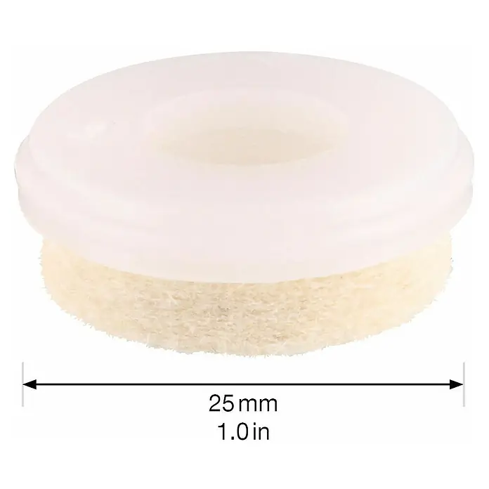 Wagner System Möbelgleiter-Set Quickclick Soft - Durchmesser: 25 mm, 8 Stk. - Nahaufnahme eines weißen, runden Filters mit einer Messangabe von 25 mm.