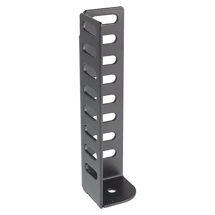 Wagner System Möbelfuß - Höhe: 12 cm, Stahl, Schwarz - Nahaufnahme einer schwarzen WAGNER-Werkzeugleiste mit Schlitzen zur Aufbewahrung, ideal für Werkstatt und Heimwerker.