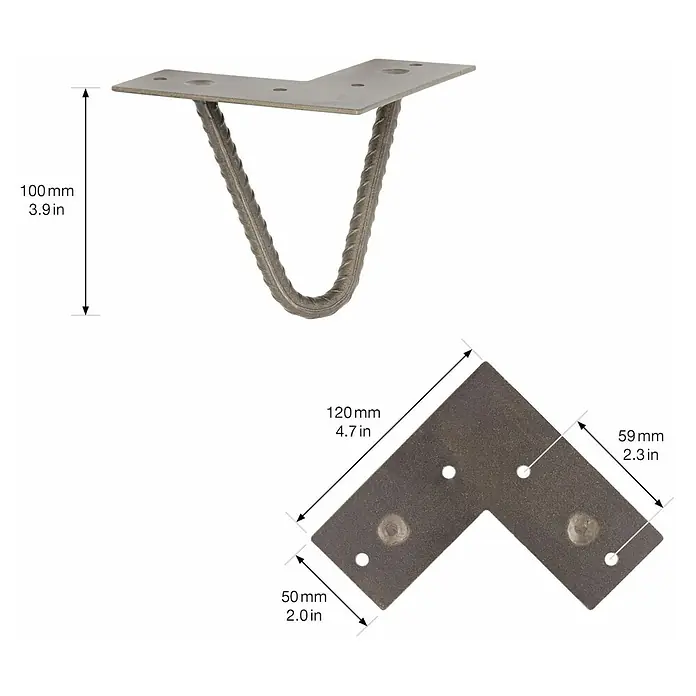 Wagner System Möbelfuß - Höhe: 10 cm, Stahl, Silber - Produktbild eines Tischbeins aus Metall mit den dazugehörigen Maßen für Montage und Design.