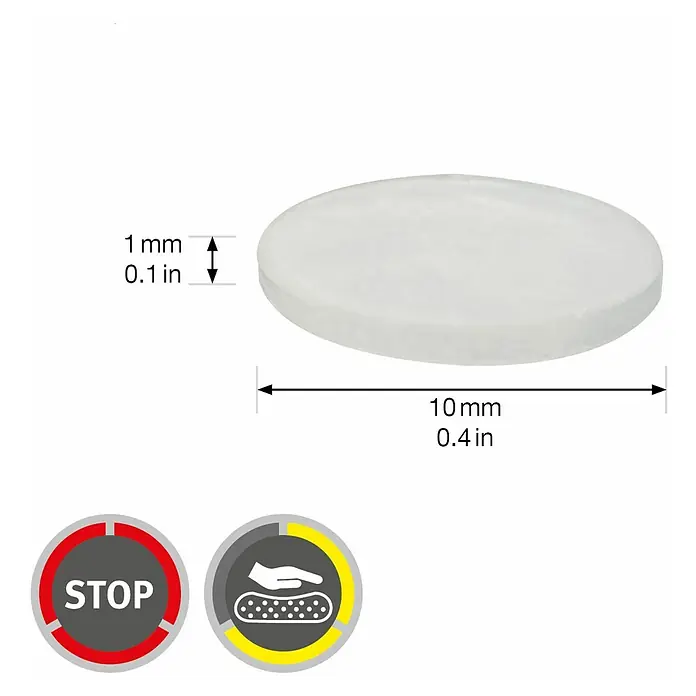 Wagner System Plastik-Gleiter - Ø x H: 10 x 1 mm, 24 Stk., Transparent - Produktbild eines Möbelgleiters mit den Maßen 1 mm Dicke und 10 mm Durchmesser.