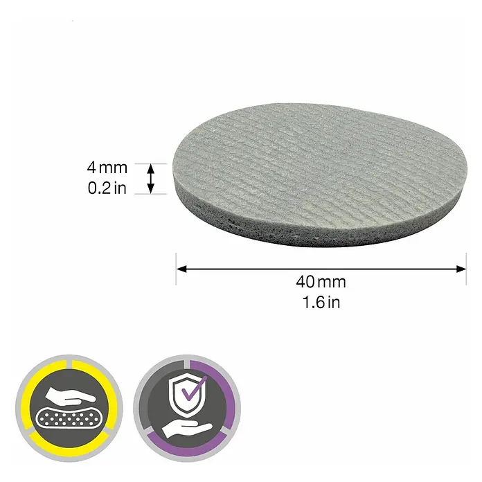 Wagner System Softpads - Ø x H: 40 x 4 mm, 4 Stk., Grau, Kleben - Eine Nahaufnahme eines runden, grauen Pads mit den Maßen 40 mm Durchmesser und 4 mm Dicke.
