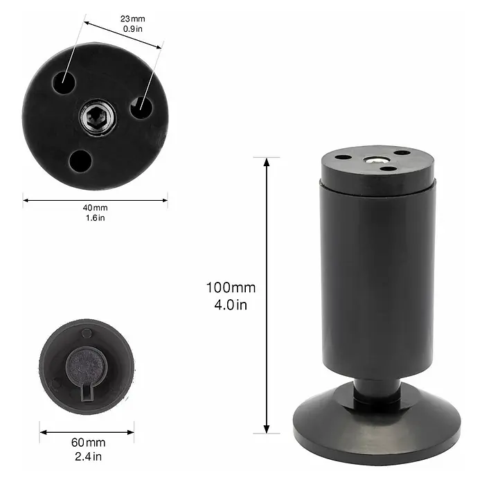 Wagner System Möbelfuß - Kunststoff, Höhe: 10 cm - Produktbild eines schwarzen Möbelfußes mit genauen Maßangaben für Durchmesser und Höhe.