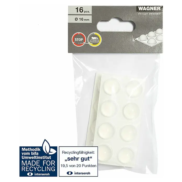 Wagner System Plastik-Gleiter - Durchmesser: 15 mm, Transparent, 16 Stk. - Die Wagner Möbelgleiter sind 16 mm groß, 16 Stück enthalten und für verschiedene Untergründe geeignet. Sie stoppen zuverlässig Möbel.