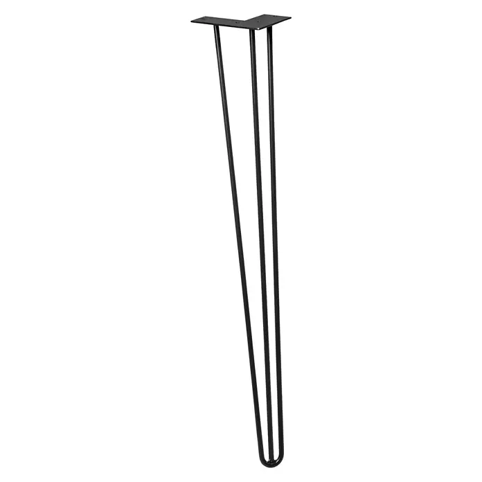 Wagner System Möbelfuß Hairpinlegs - Stahl, Höhe: 71 cm, Schwarz - Drei schwarze Haarnadel-Tischbeine mit rechteckiger Befestigungsplatte für Möbeldesign.