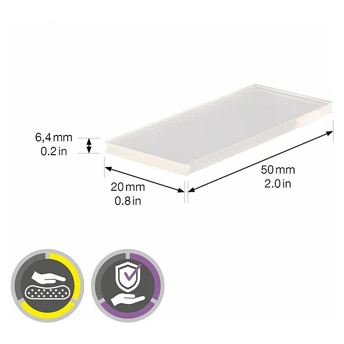 Wagner System Plastik-Gleiter - L x B x H: 50 x 20 x 6,4 mm, Transparent, 4 Stk. - Produktbild einer transparenten, rechteckigen Silikonfolie mit den Maßen 50x20x6,4 mm.