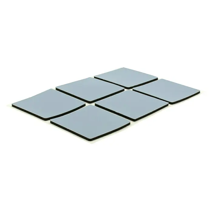 Wagner System Möbelgleiter - L x B x H: 30 x 30 x 1,5 mm, Kleben, 12 Stk. - Sechs graue, quadratische Möbelgleiter mit schwarzem Rand und abziehbarer Folie zum Schutz der Klebefläche. Ideal, um Möbel einfach zu bewegen.
