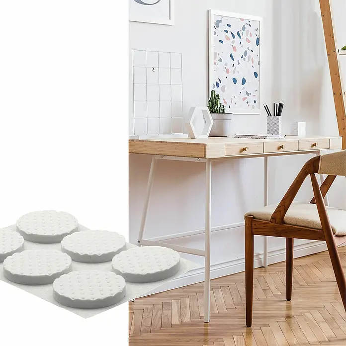 Wagner System Softpads - Ø x H: 22 x 3 mm, 12 Stk., Weiß, Kleben - Sechs runde Möbelgleiter mit Noppenstruktur, ideal zum Schutz von Böden vor Kratzern und zur Geräuschreduzierung beim Möbelverschieben.