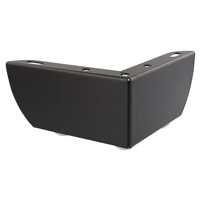 Wagner System Möbelfuß - L x B x H: 110 x 110 x 56 mm, Stahl, Schwarz - Schwarzes Möbelbein aus Metall mit abgewinkelter Form und kleinen weißen Füßen für eine stabile Basis und einfache Montage.