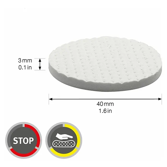 Wagner System Softpads - Ø x H: 40 x 3 mm, 4 Stk., Weiß, Kleben - Produktbild eines runden, weißen Pads mit den Maßen 40mm Durchmesser und 3mm Dicke.